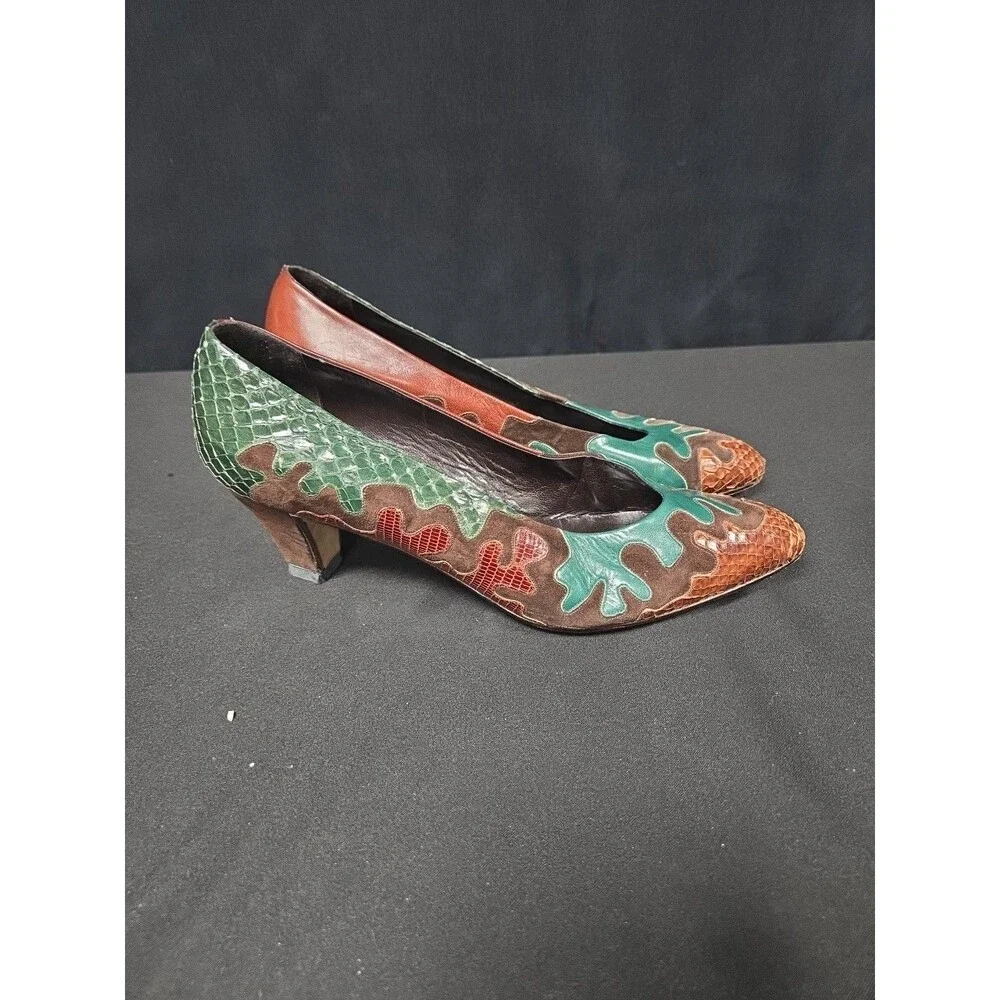 Andrea Pfister Neiman Marcus Italy Vintage Multicolor Leather Heels Shoes Size 8